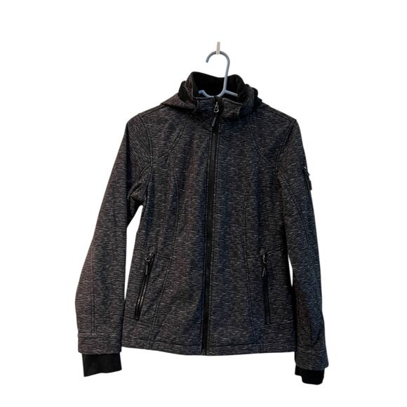 Free Country Softshell Jacket Womens Size  Small Black Hood Full Zip Thumb Holes - Picture 1 of 3